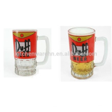 Factory custom printed beer glass with logo,designed glass cup,glass beer stein with logo